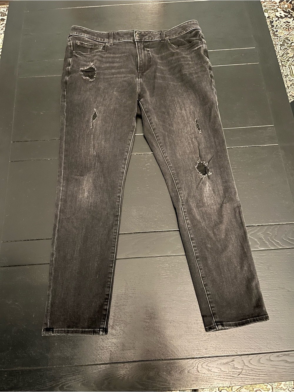 Express Slim Straight Distressed Black Jeans